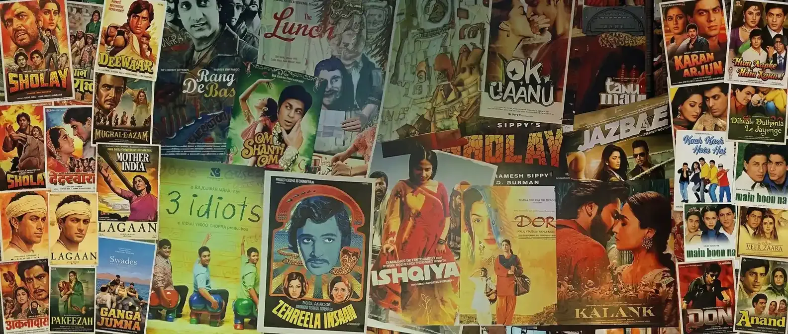 Collage of classic Bollywood movie posters